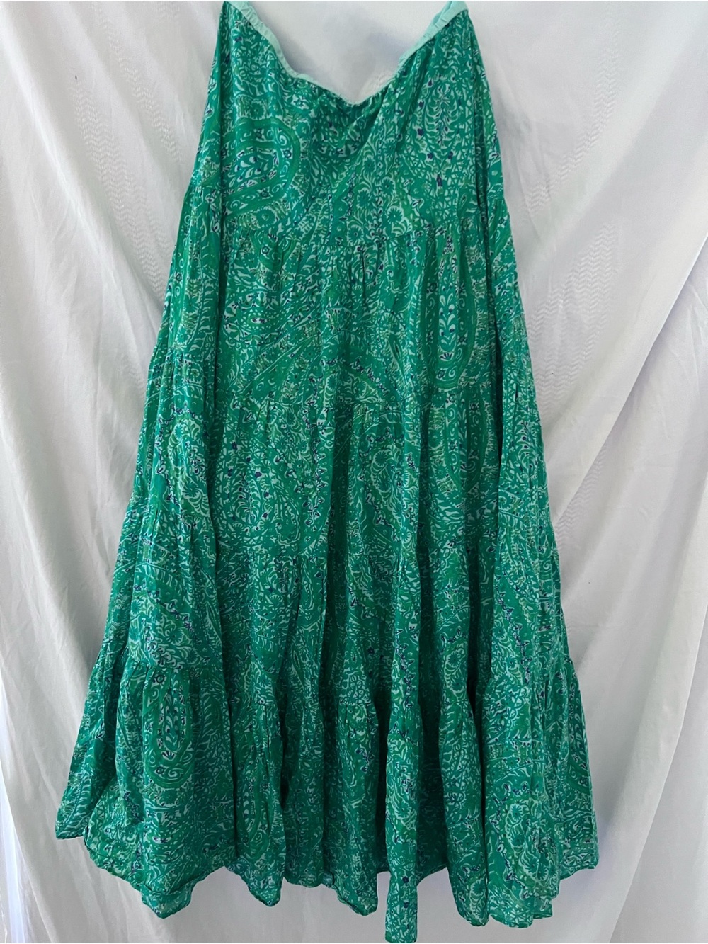 Ralph Lauren Green Paisley Tiered Maxi Skirt